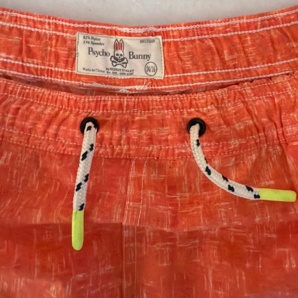 Psycho Bunny Youth Men Orange Crosshatch Swim Trunks Shorts Sz‎ 14/16 Drawstring